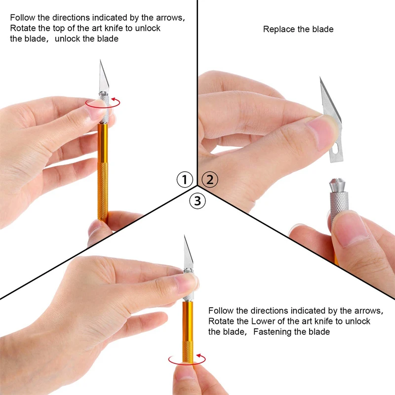 Faca utilitária de metal, facas artesanais de gravação, cortador de papel com 30 lâminas para artesanato, kits de modelo, papelão, plástico, tecido, madeira