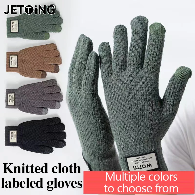 Heren gebreide handschoenen touchscreen fietswanten dikker warme wol kasjmier effen zakelijke handschoenen herfst winter fietsen rijden
