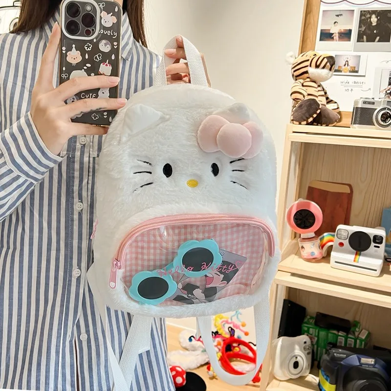 Cute Cartoon Kawaii Sanrioed Kuromi My Melody Cinnamoroll Hello Kitty Plush Backpack for Student Storage Pain Bag Backpack