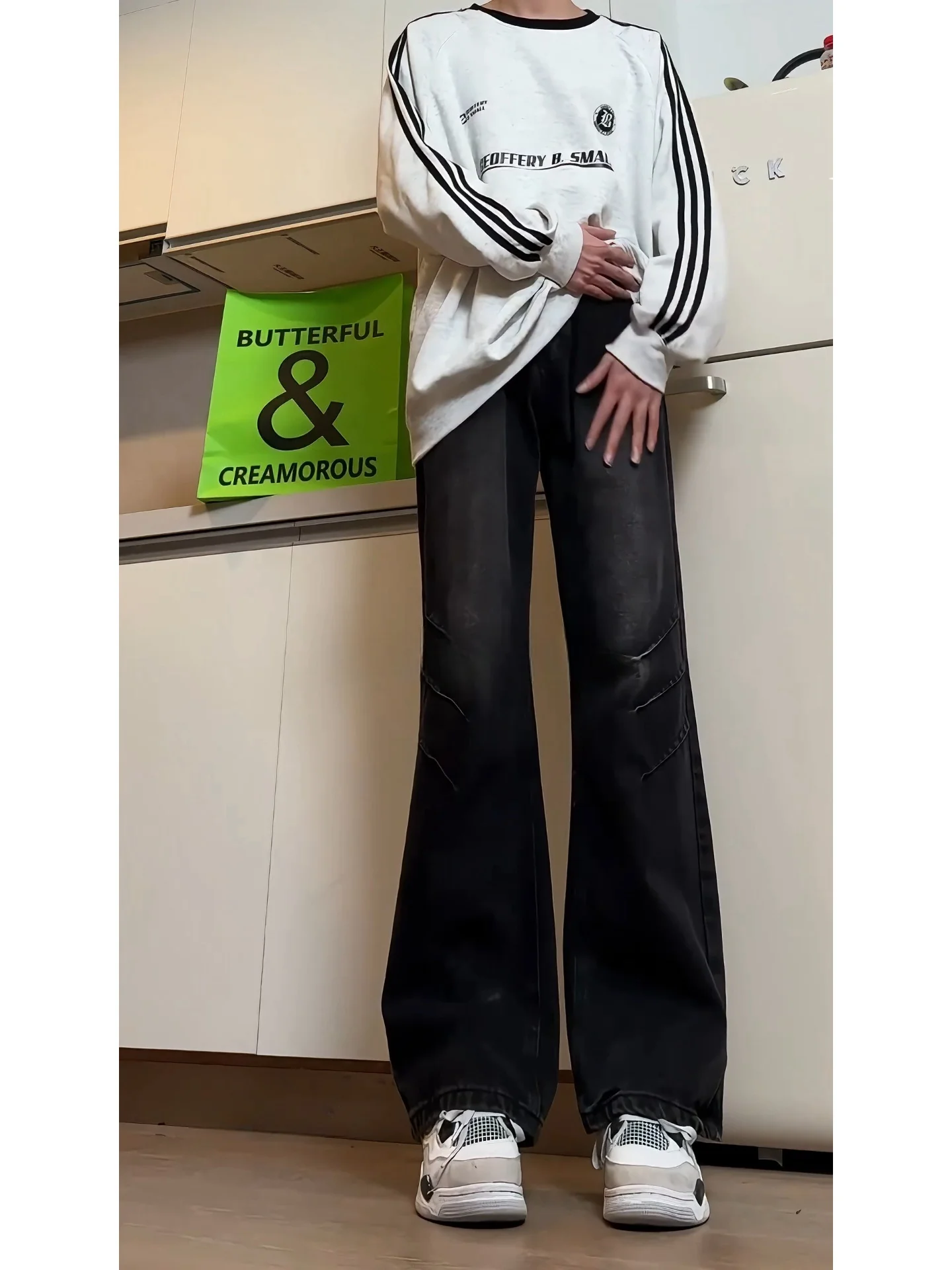 

Черные мужские джинсы с деконструированным пэчворк-дизайном, прямые, зауженные, с легким клешем, осенне-зимние, в американском стиле High Street