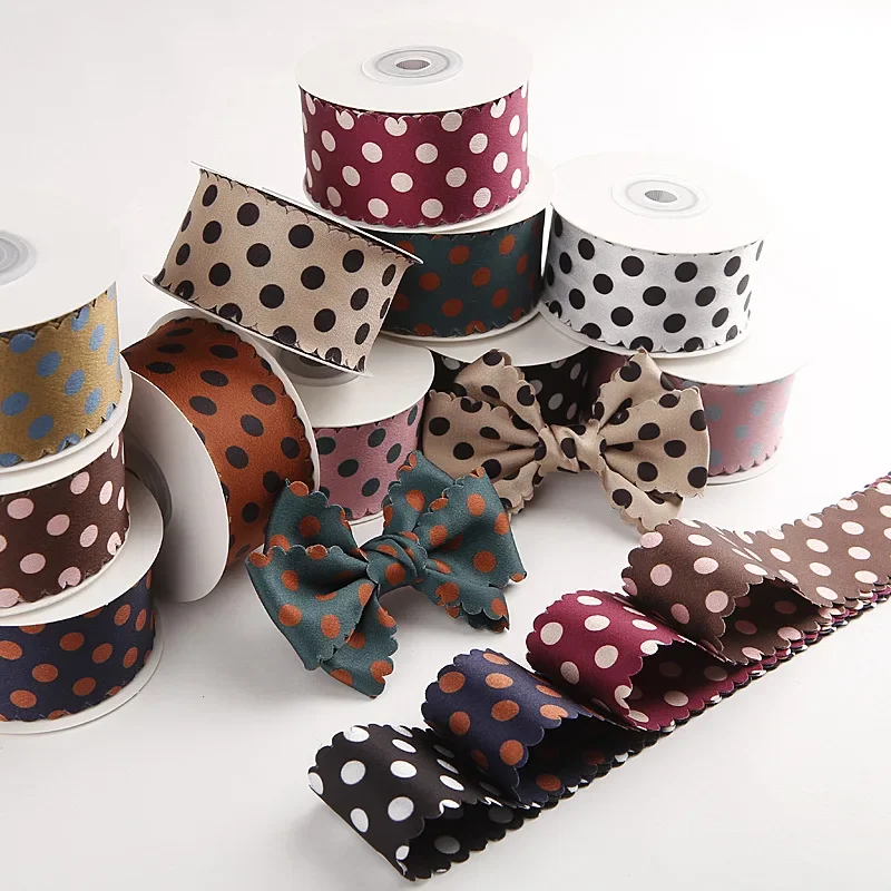 Polka Dots Printed Ribbon Korean Double-Sided Wave Edge 38mm For Hair Bow Making Headwear Accessories Handmade Crafts Material