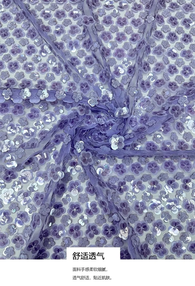 

1yard new gauze fabric for clothing Full of beads small flowers and sequin embroidery tissu Dress and wedding cheongsam fabric