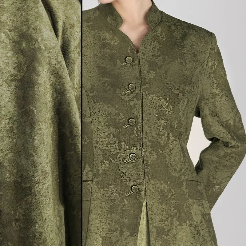 Green Dark Flower Scars Stir Fried Cotton Linen Heavy Washed Fabric Windbreaker Coat Skirt Texture Clothing Fabric