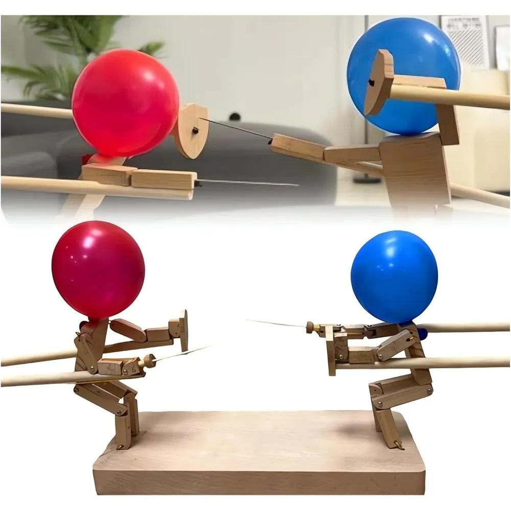 Balloon Brawlers Game Wooden Fencing 2 Player Battle Toy for Kids Family Party Adults Children Handmade Puppets 300 Balloons