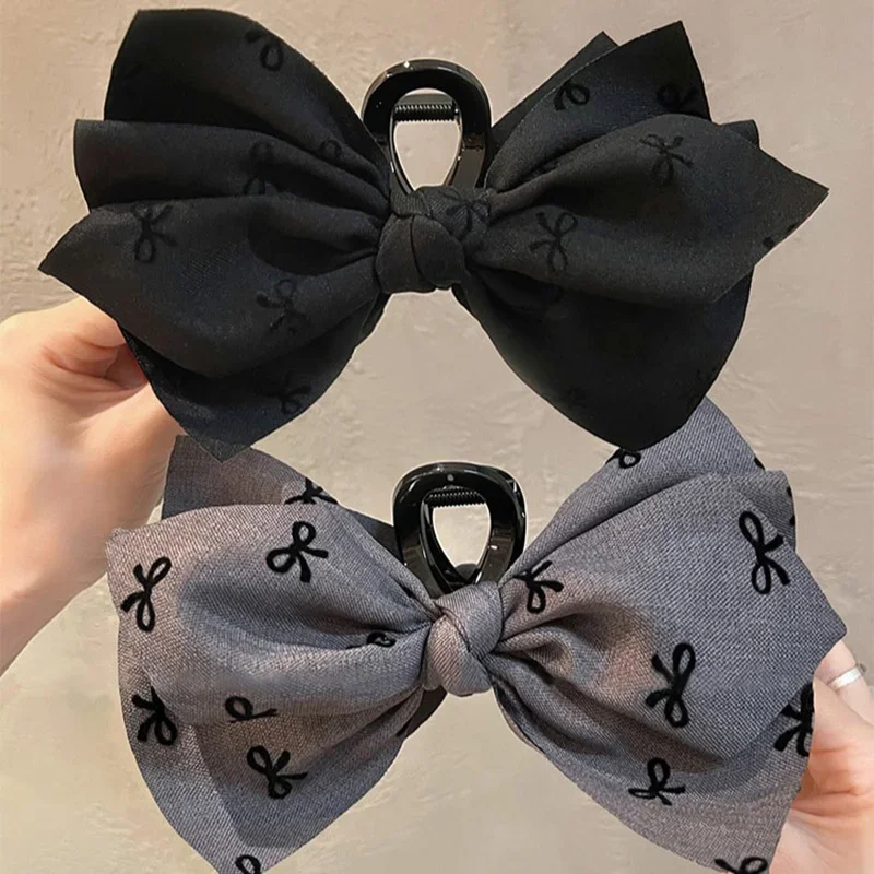 الكورية الأزياء القوس مقاطع الشعر للنساء الاكريليك القماش دبوس الشعر مخلب كبير القرش كليب مزاجه أنيقة إكسسوارات الشعر جديد #3