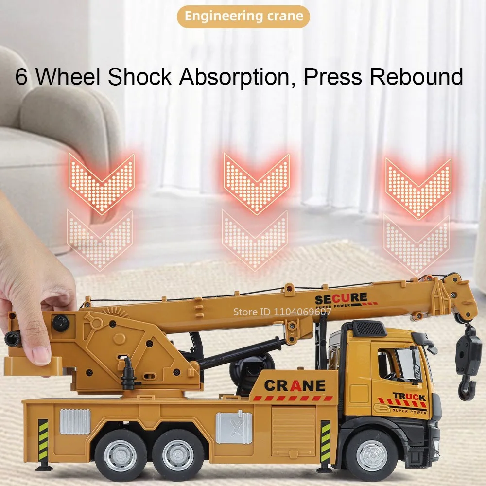 1:24 Ingegneria Gru Miscelatore Camion Modelli Giocattolo Pressofuso In Metallo Suono Luce Porte Aperte Tirare Indietro Ornamento Veicoli per I Ragazzi Regali
