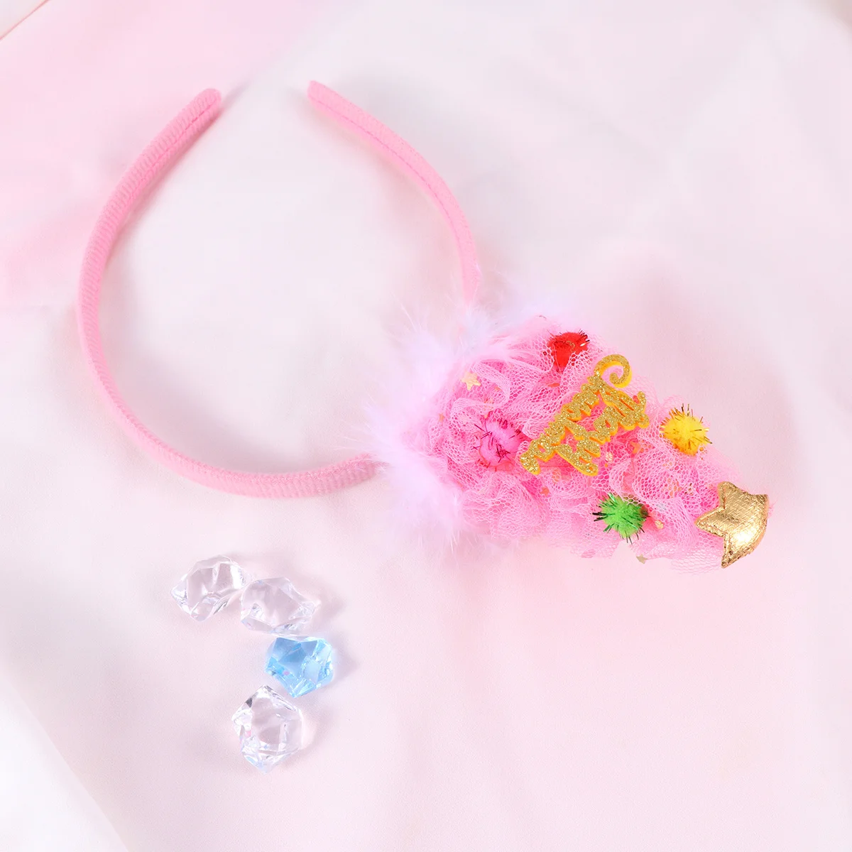 

1Pcs Christmas Headdress Glowing Tree Hair Hoop Cute Design with Bells One Size Fits Most for Festive Celebration Kids Use Pink