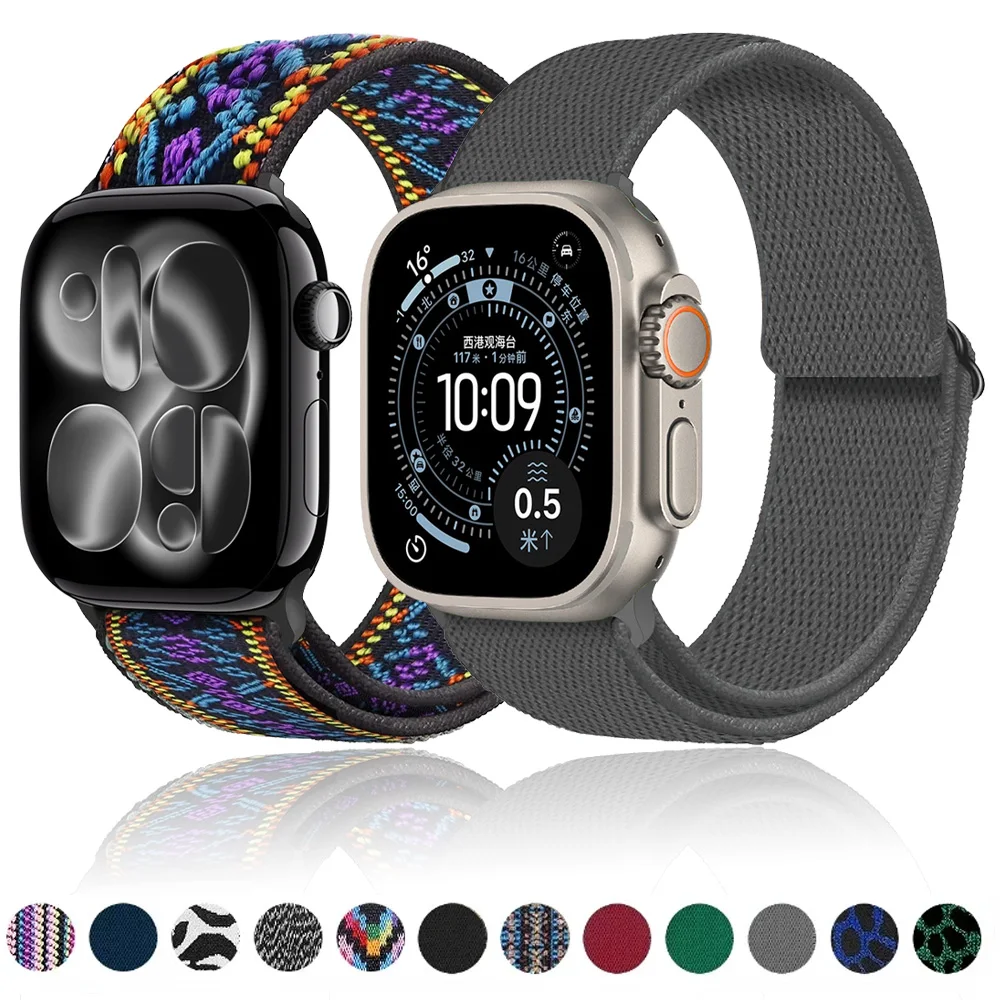 Nylon-Schlaufenarmband für Apple Watch Ultra 3 2 1 49mm 11 10 9 8 7 46mm 42mm 45mm 41mm Atmungsaktives Uhrenarmband iWatch 6 5 4 SE 44mm 40mm