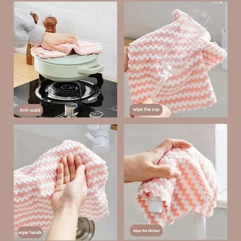 20-1PCS Coral Fleece Dishcloths Thickened Kitchen Cleaning Towel Absorbent Non-stick Oil Microfiber Rag Pan Pot Dish Wipe Cloth