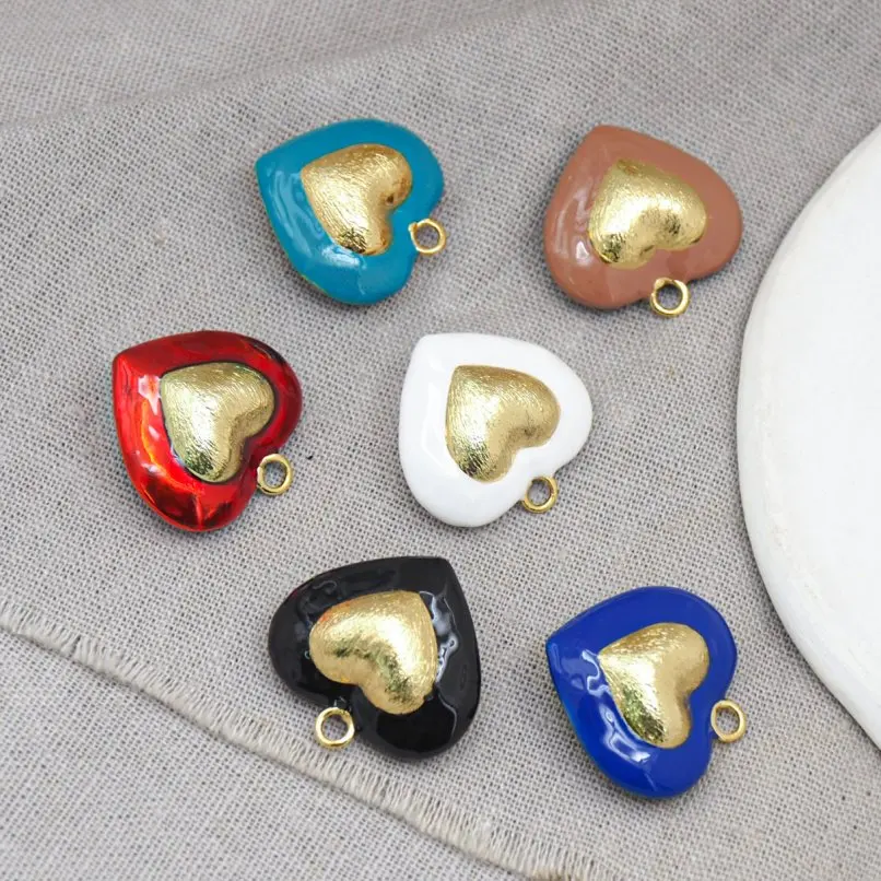 

5Pcs Heart Point Pendant Her Copper Gold Color Enamel Colors Approx 26x25.9mm Jewelry Special Gift For Women