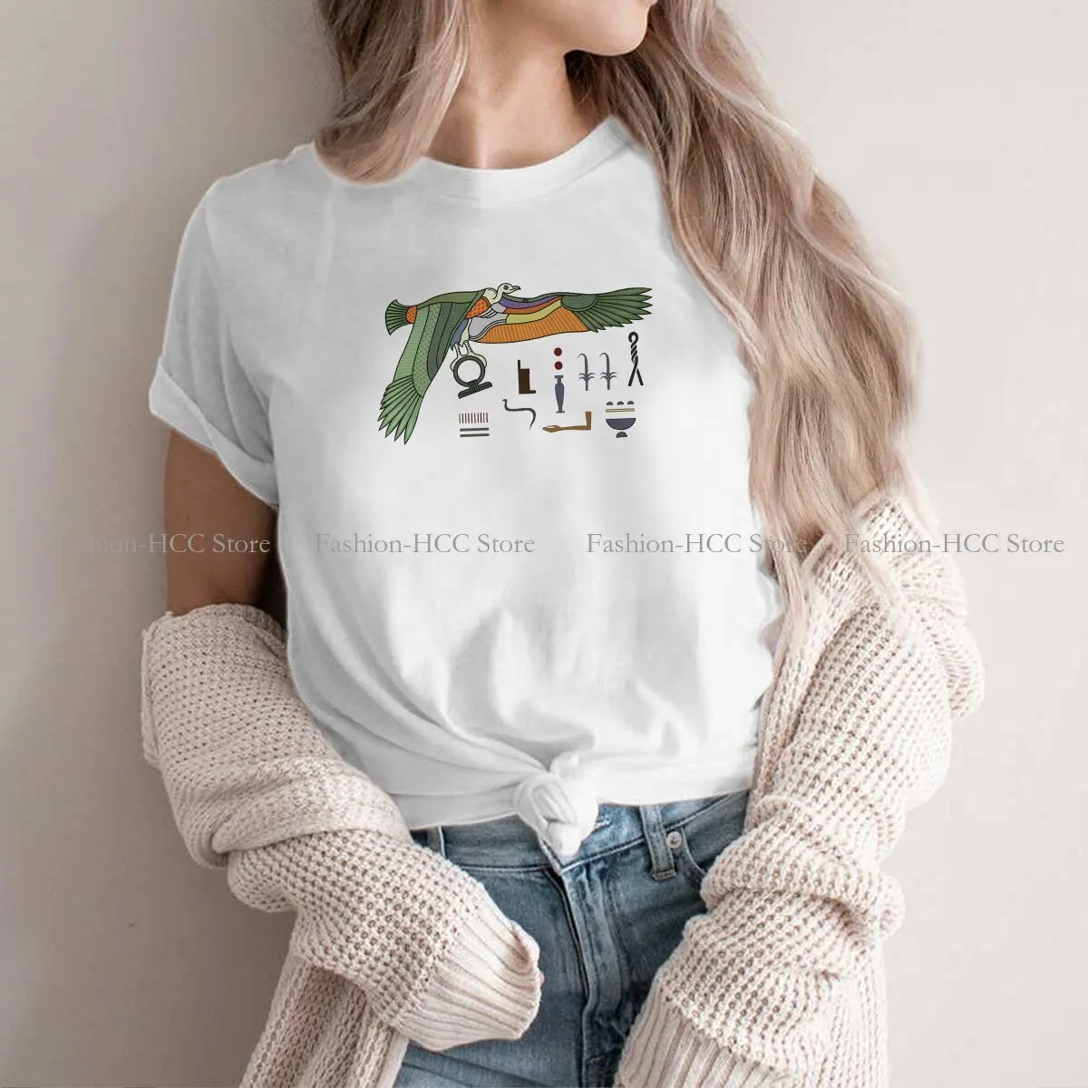 

Bird In Hipster Polyester TShirts Ancient Egypt Culture Female Style Streetwear T Shirt Round Neck