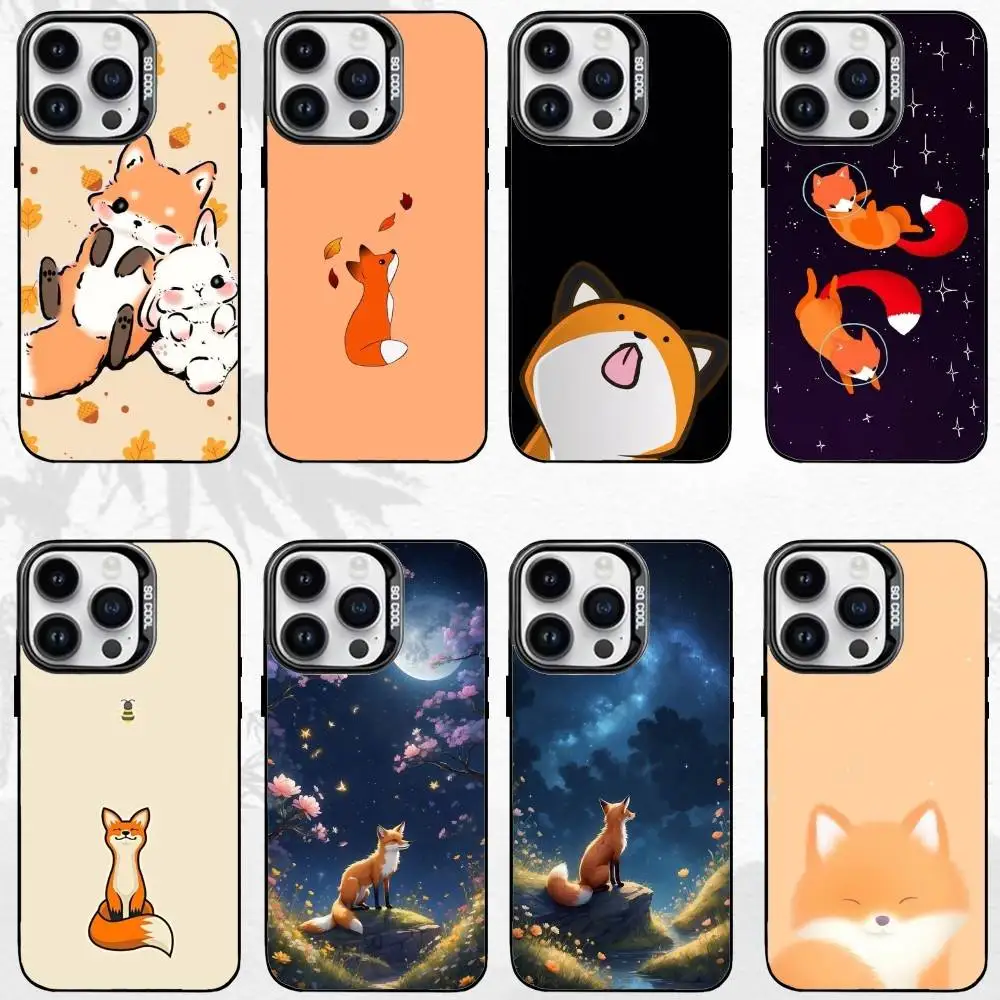 

Cute C-Cartoon Animal Fox Phone Case For iPhone17,16,15,14,13,12,11 Plus,Pro Max Black Matte Shockproof Cover