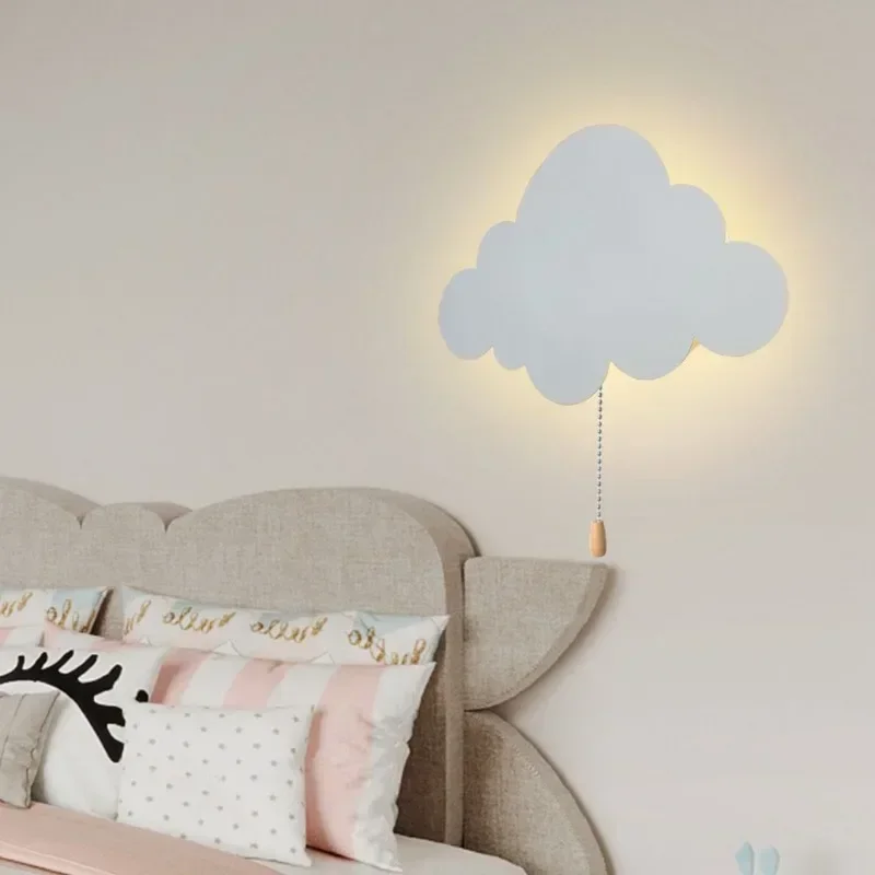 Wall Lamp Cartoon Mobile Charging Children Bedroom Decor Free Wiring Moon Cloud Bedside Cute Lamp Creative Decorative LED Lights