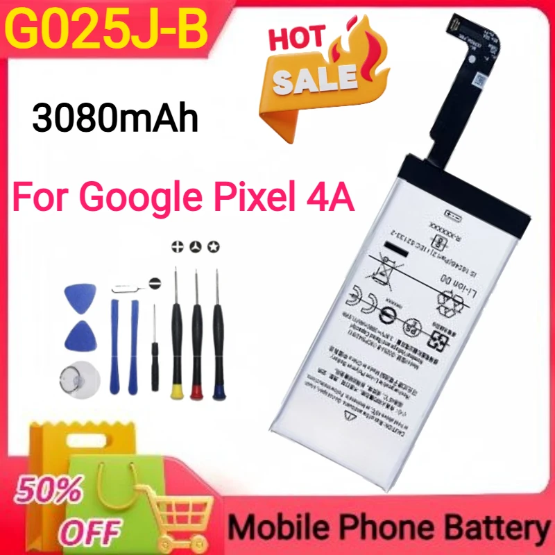 

Новый сменный аккумулятор G025J-B емкостью 3080 мАч для Google Pixel 4A 4g, аккумуляторы для мобильных телефонов + инструменты