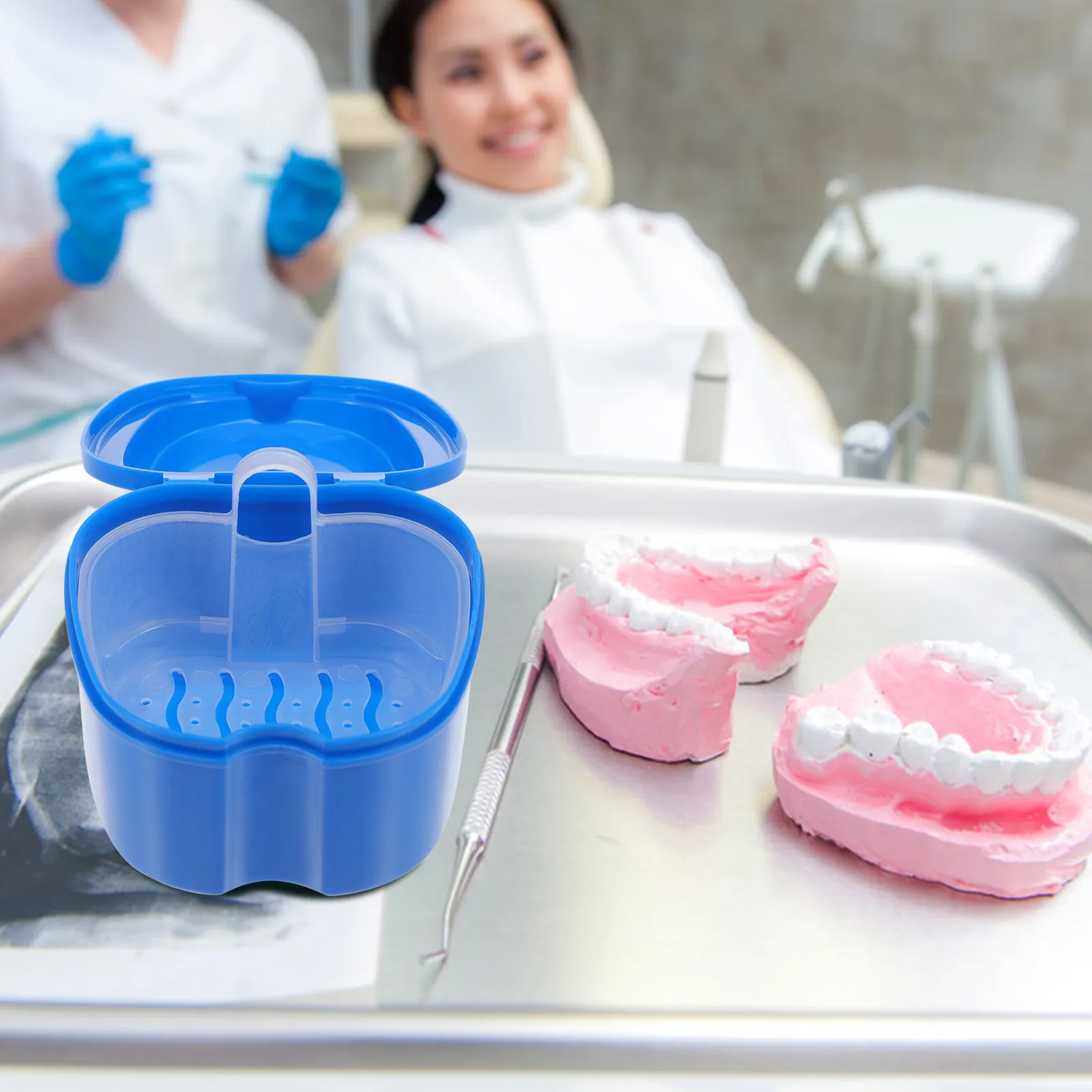 Denture Storage Box Kit – Portable Plastic Case with Breathable Odorless Cover & Brush Holder