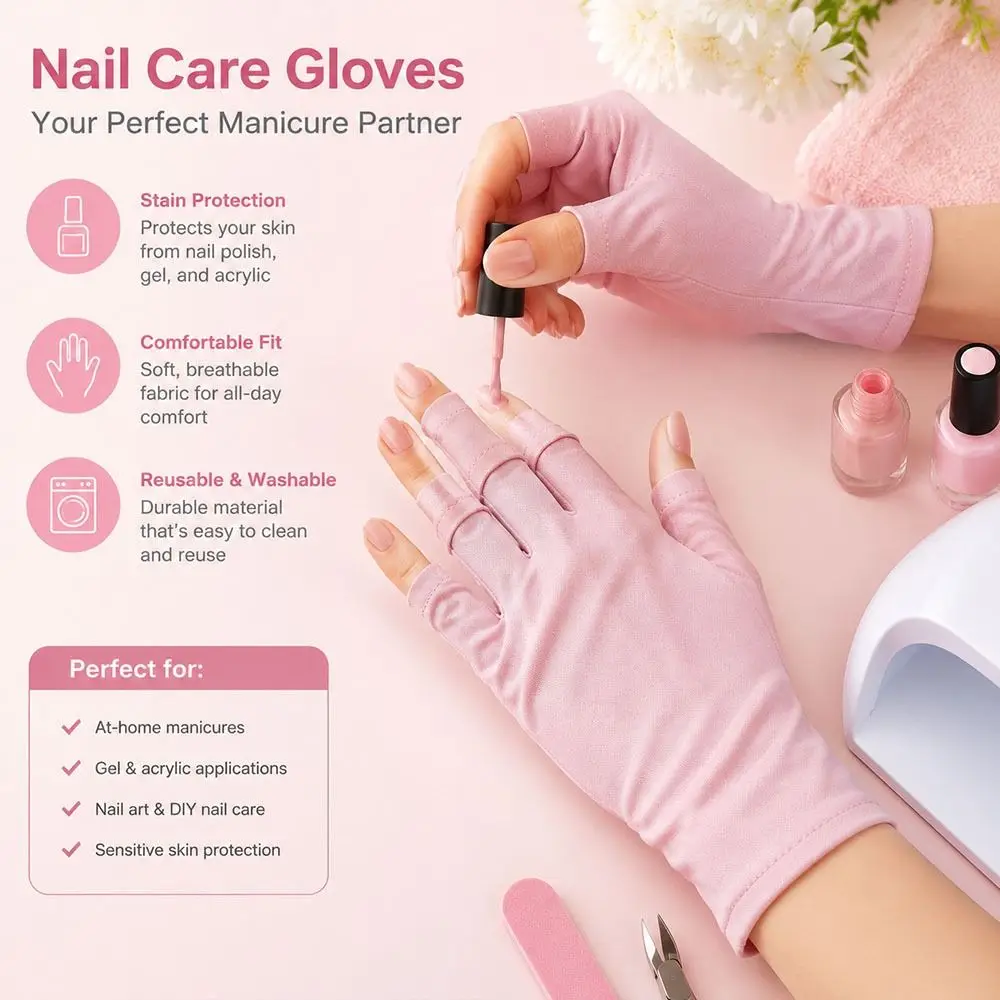 1Pair UV LED Lamp Compatible Nail Art UV Protection Gloves Hand Protector Nail Art Gel Tool Anti UV Radiation Gloves Polyester