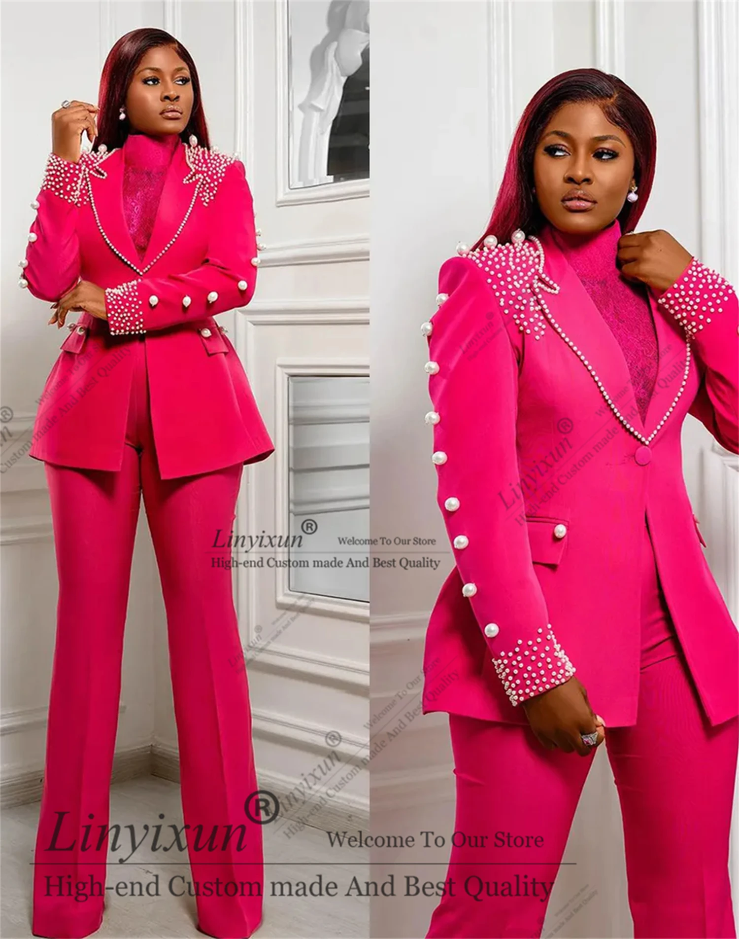 Fashion Women's Suits for Business Ornament Diamond 2 Piece Sets Slim Fit Jacket Pants Office Banquet Party Customized