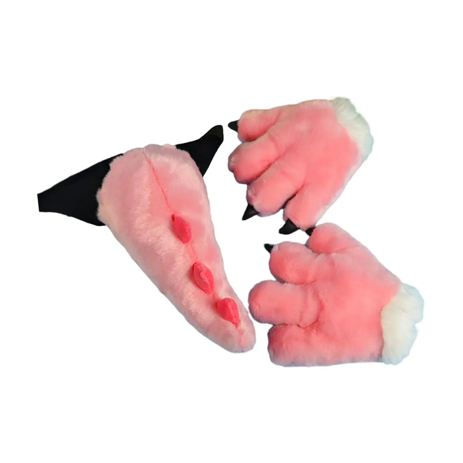 Kids Dinosaur Tail Gloves Set Dragon Cosplay Plush Animal Paw Gloves Costume Accessory for Christmas Stage Performance Props