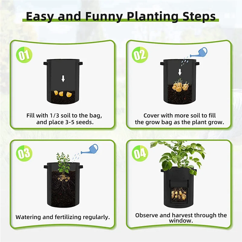 ถุงปลูกมันฝรั่ง AT16 ขนาด 10 แกลลอน แพ็ค 6 ใบ ถุงผ้าหนาสำหรับปลูกพืช เก็บเกี่ยวได้ พร้อมหูหิ้วที่แข็งแรง