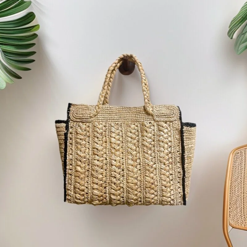 

Сумка женская ручной работы, универсальная, вместительная, для отдыха и повседневного использования, трендовая, во французском винтажном стиле, плетеная, ажурная, пляжная, из лафайтской ткани