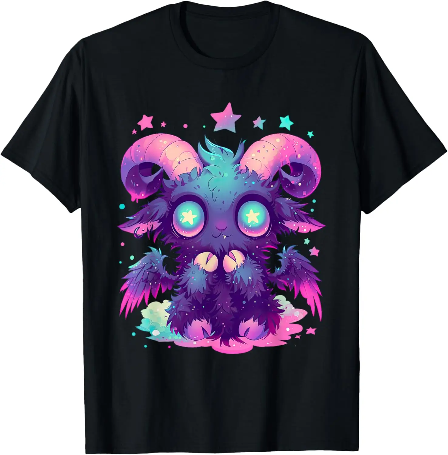 

Kawaii Pastel Goth Cute Monster Baphomet Графическая футболка Мягкая повседневная хлопковая футболка для мужчин