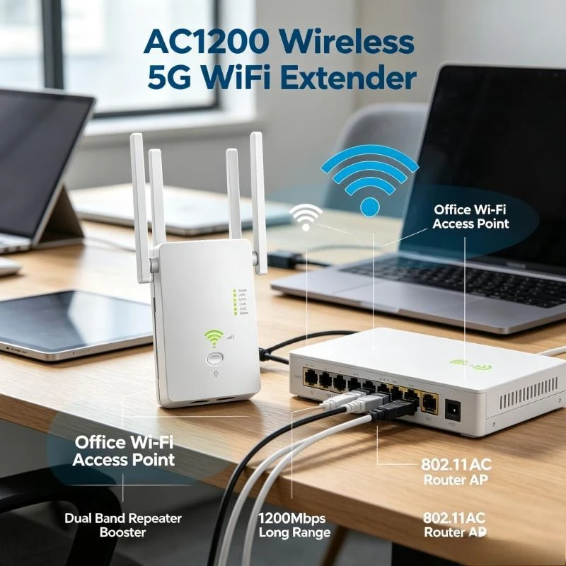AC1200 Wireless 5G WiFi Extender/Router/AP Dual Band Repeater Booster Signal 802.11AC Long Range 1200Mbps Wi-Fi Access Point