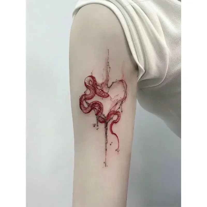 Punk Red Heart Snake Temporary Tattoos for Women Arm Waterproof Tatoo Sexy Fake Tattoo Stickers Cheap Goods Y2K Tatto Sticker