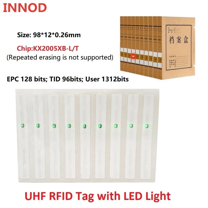 Passive LED Reminder UHF RFID Tag 860-960MHz EPC Gen2 6C Asset Management Sticker Adhesive Access Control Card with LED Light
