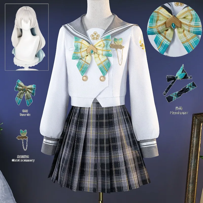 

Honkai Star Rail Firefly Spring Gift Cosplay Costume JK Uniform Blouse Pleated Skirt Full Set with Bow for Women Cosplay Party