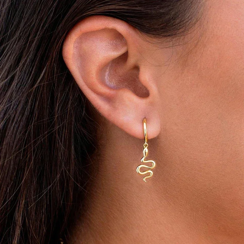 Boucles d\'oreilles créoles rondes en argent regardé 925 pour femmes, style animal, salle, métal vintage, émail punk, bijoux fantaisie