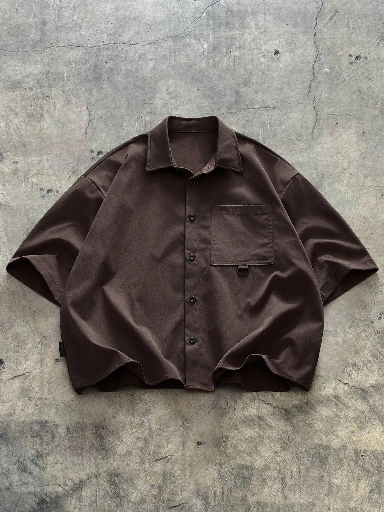 

Men's Brown Woven Loose-Fit Short Sleeve Casual Shirt with Chest Pocket