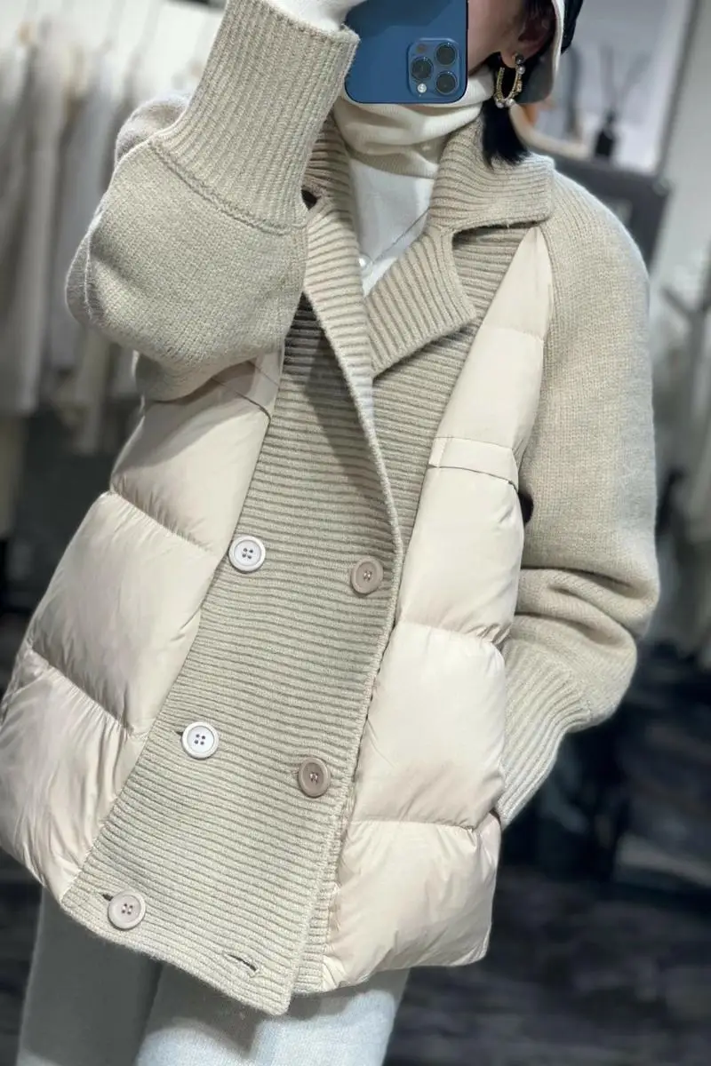 Women's Wool Blend down Jaet Coat Collar Flip Autumn Winter New Sle Faion Outerwear Thiened Long Sve Double Breasted