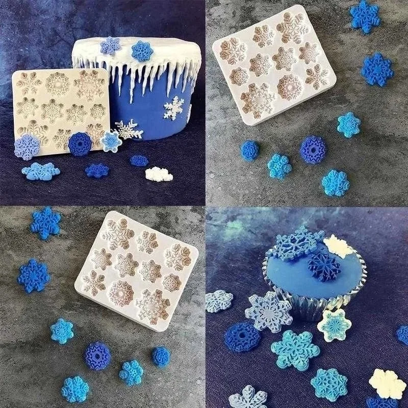 In Stock Christmas Snowflake Fondant Mold Chocolate Silicone Mold DIY Cake Decoration Baking Tool