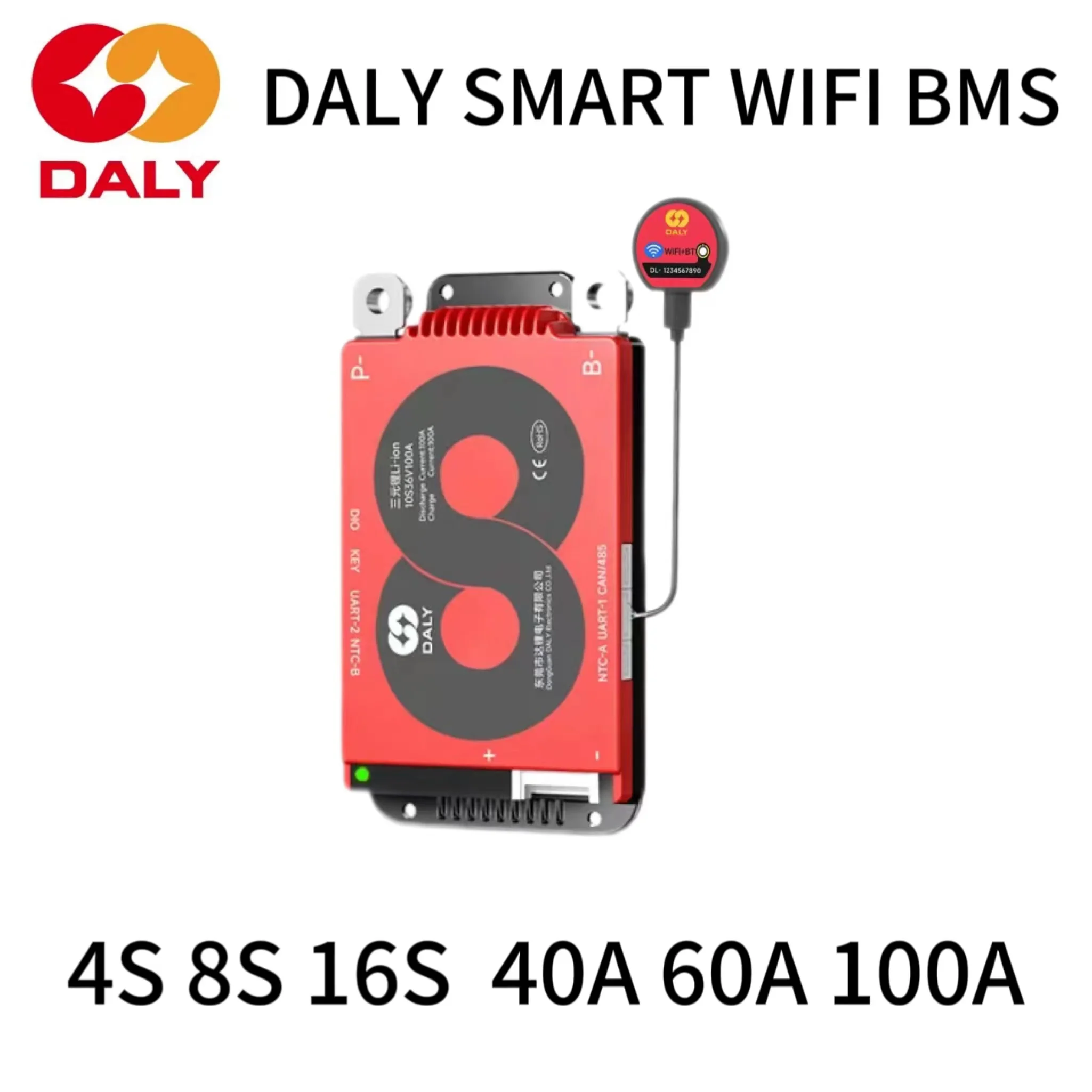 Função paralela DALY-Smart BMS para bateria de lítio, armazenamento de energia EBike, WIFI, LiFePo4, 4S, 8S, 16S, 40A, 60A, 100A, UART, RS485 PODE