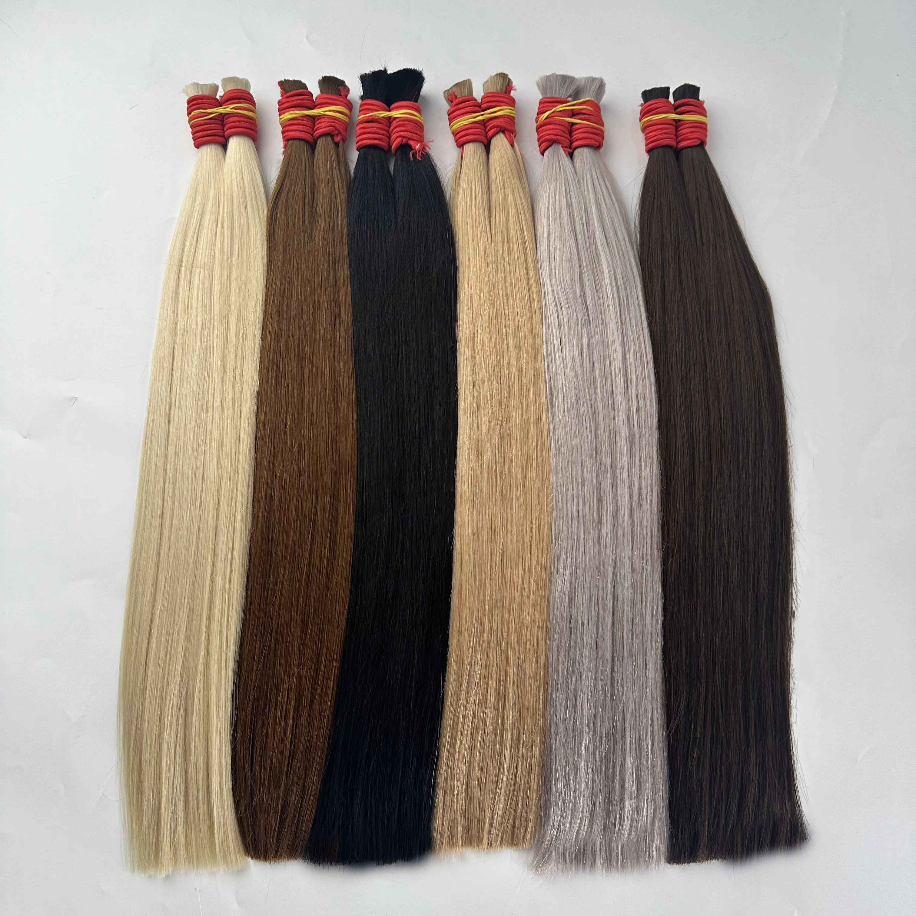ベトナム産 18インチ、22インチ、26インチ、30インチ 生毛 未加工 100%バージン人毛エクステ ナチュラルストレートヘア ウェフトなし バルク編み込みヘア