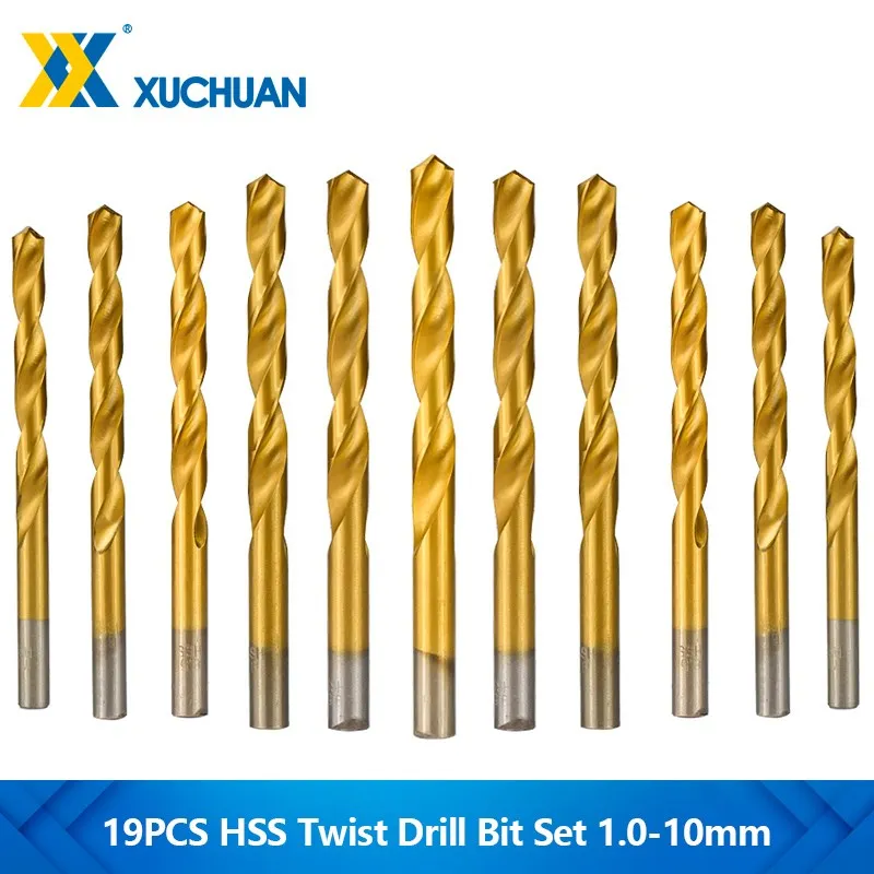 

Twist Drill Bit Set 19pcs Gun Drill Bit 1.0-10.0mm for Steel Wood Plastic, Metal Copper Aluminum Alloy Drilling Tools