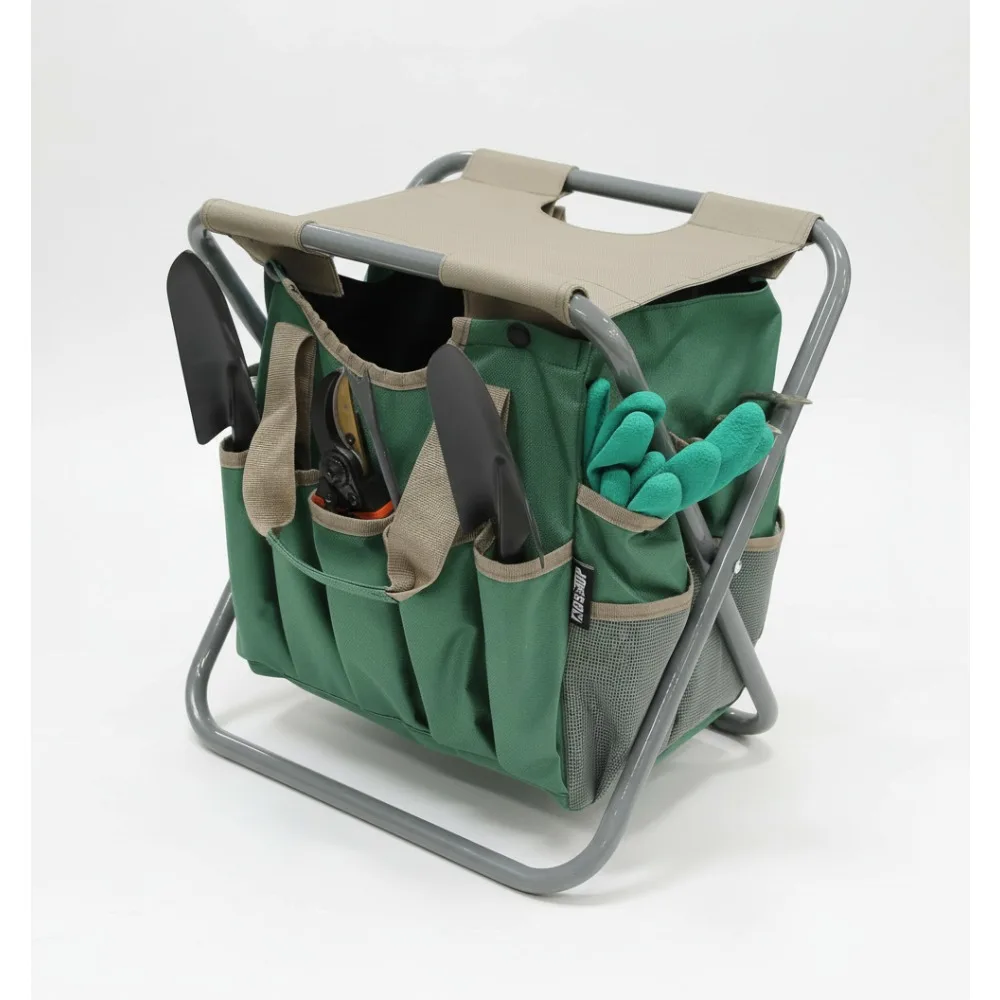

Foldable Gardening Stool with Detachable Tool Bag, Portable Outdoor Seat for Camping Fishing Hiking Garden Work