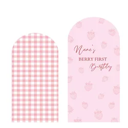 Mehofond Custom Strawberry Pink Stripe Covers Arch Background Wedding Baby Shower Birthday Party Decor Backdrop Photo Doubleside