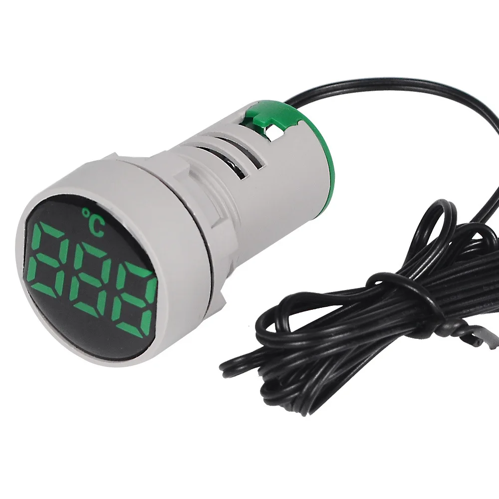 -20-199℃ Temperature Round Panel LED Digital Display Temperature Meter AC50-380V Mini Tester Detector Gauge Electric