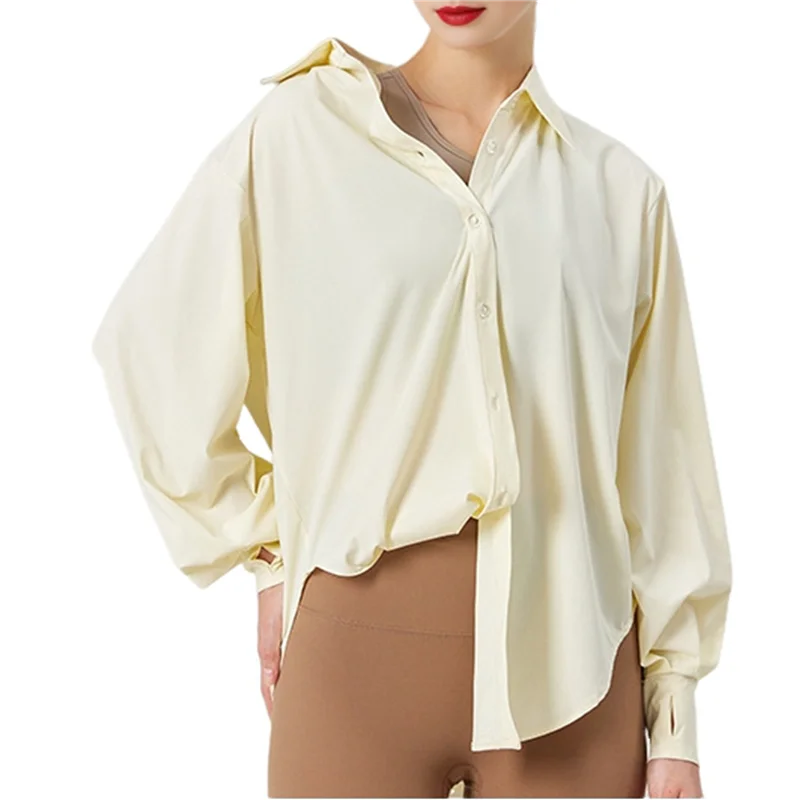 

Sp-Women's UPF 50+ Long Sleeve UV Sun Protection Shirts Fishing Hiking Button Down Dress Shirt Creamy Yellow XL