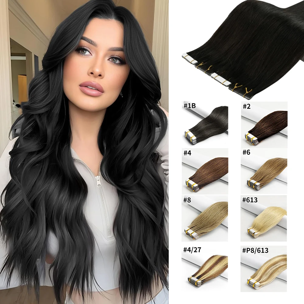 

Накладные волосы Bone Straight Tape In, индийские волосы, бесшовные, невидимые, на ленточной основе, 50 г/20 шт., для женщин