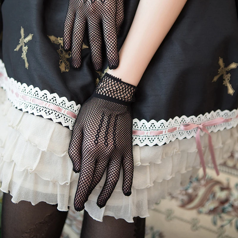 قفازات شبكة صيد السمك باللونين الأبيض والأسود أنيقة للفتيات والنساء، عنصر بيع ساخن