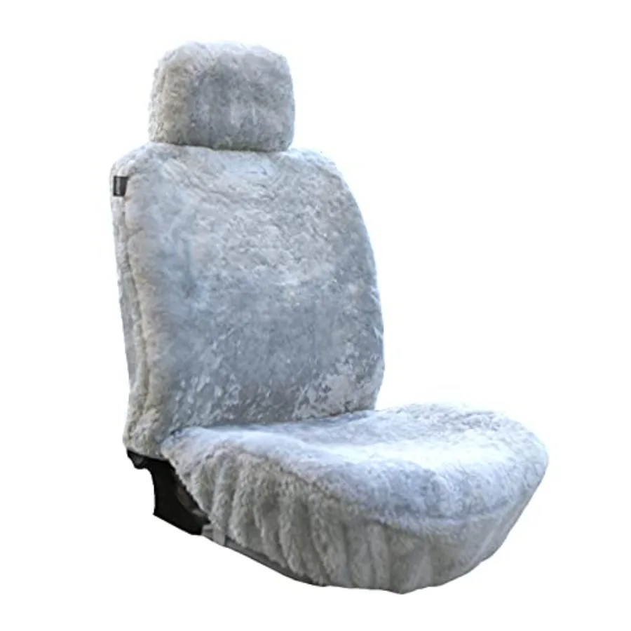 

Premium Sheepskin Car Seat Cover - All Season Comfort and Protection Easy Installation 56 x 23 Light Gray