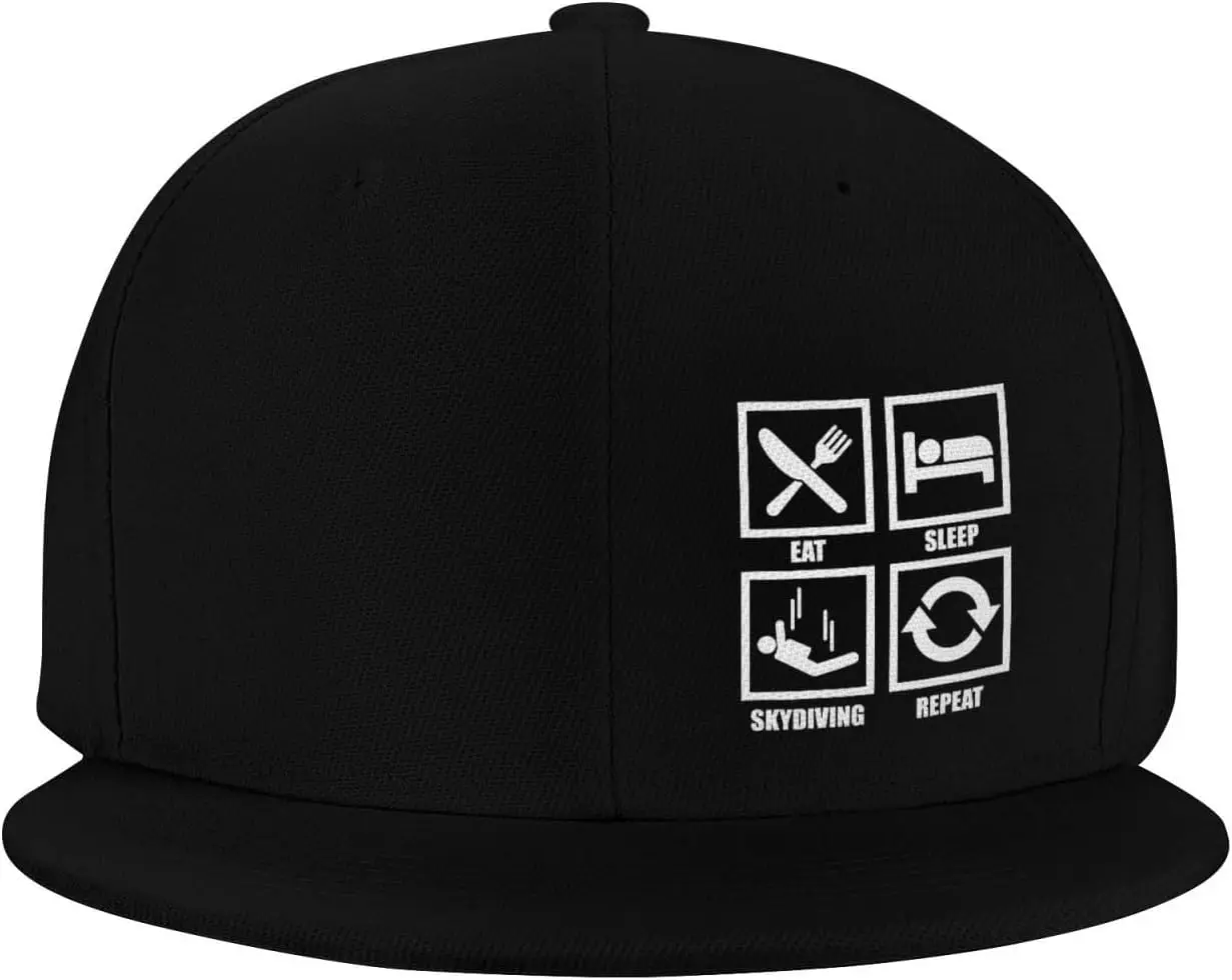 Eat Sleep Skydive Repeat Graphic Print Flat Bill Snapback Cap Adult Casual Polyester Sun Visor Hat