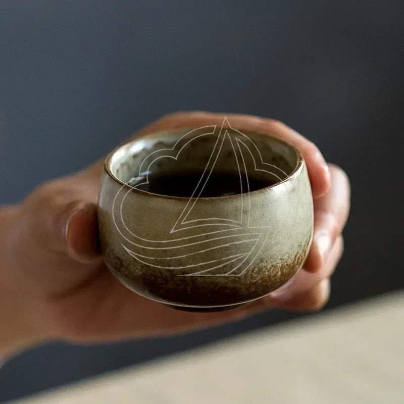 Five Imperial Kiln Tribute Cups Coarse Pottery Ceramic Tea Set Rustic Stoneware Gongfu Tea Cup Set for Cultural Lovers Gift