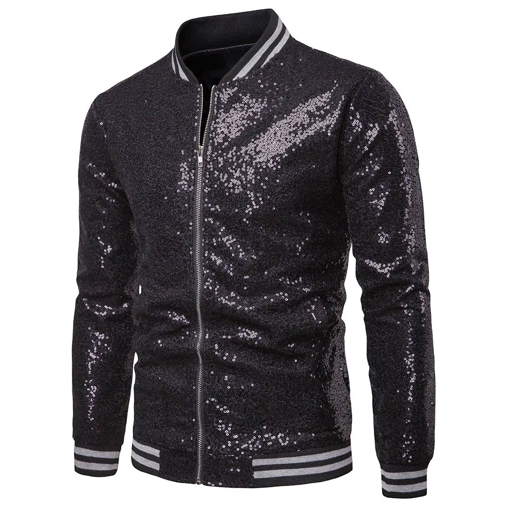 Blazer à paillettes à manches longues pour hommes, smoking à un bouton, veste trempée, haut de Rhpour boîte de nuit