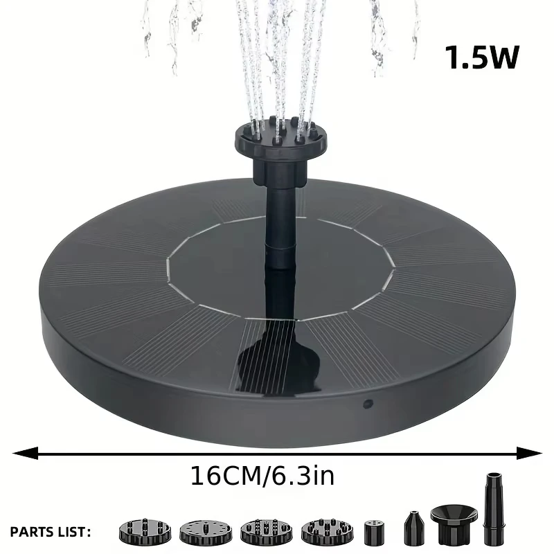 1.5W Solar Powered Floating Fountain Pump Kit 8 Nozzles Accessories, Eco-Friendly Solar Water Pump, Outdoor Garden Pond Swimming view 2