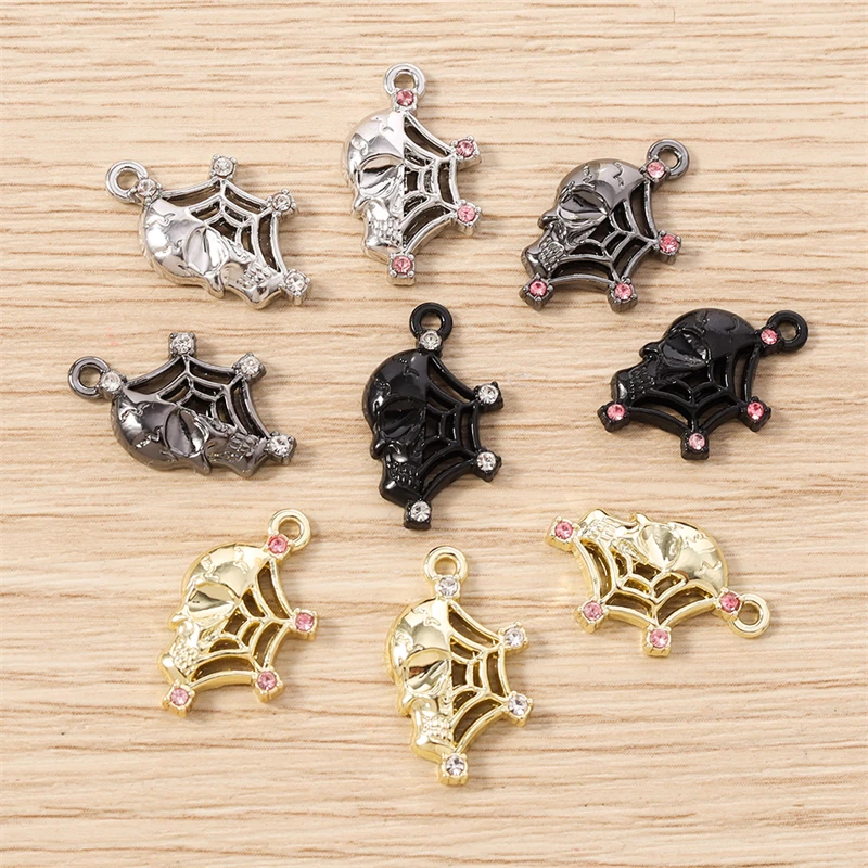 5 Stück 11x19mm Punk-Metall-Skelett-Spinnennetz-Anhänger für die Herstellung von Halsketten, Ohrringen, Armbändern, DIY-Bastelarbeiten und Schmuckzubehör – Detail 4