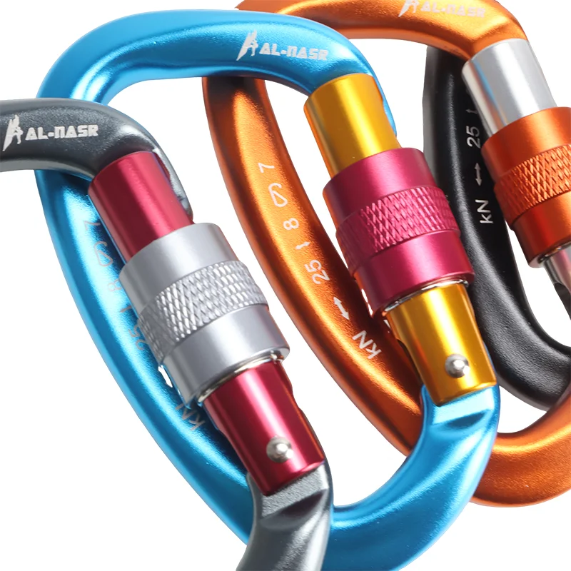 New 25KN Professional Safety Carabiner D Shape Key Hooks Aluminum Climbing Security Master Lock Outdoor Ascend Camping Tools