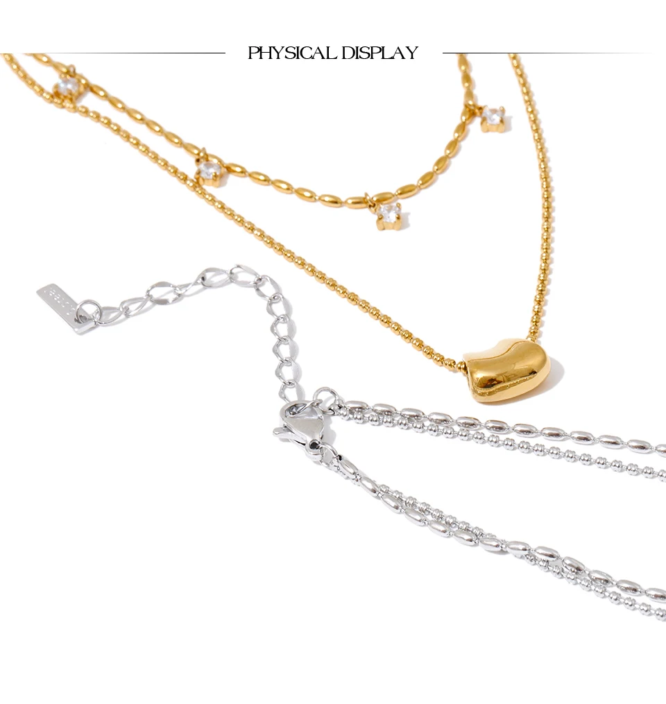 Yhpup Luxus Mode Doppel-Schicht Zirkonia Tropfen Exquisite Kette Overlay Halskette Edelstahl Beliebte Anhänger Kragen Schmuck – Detail 11
